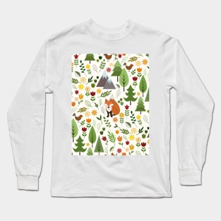 Scandinavian Style Illustrations on Cream Pattern Long Sleeve T-Shirt